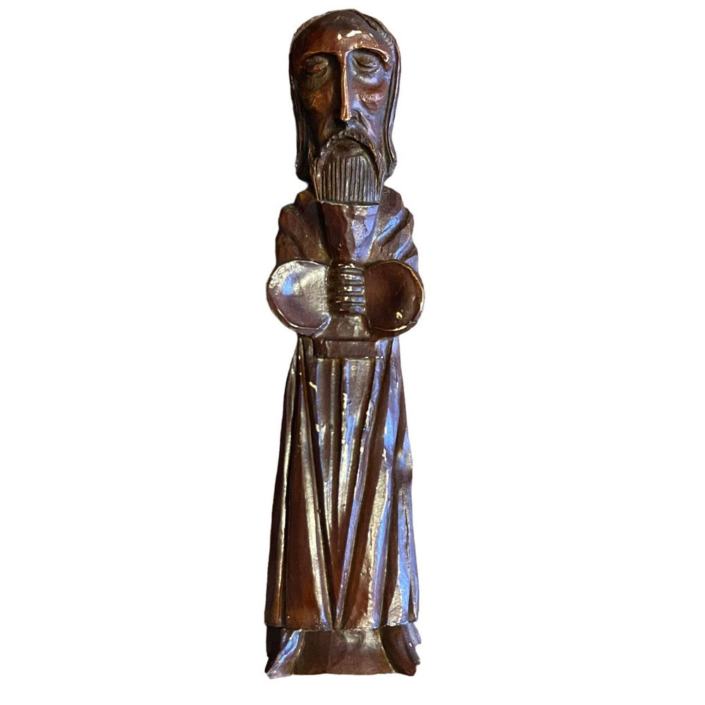 Antique Carved Saint by Baron Creation Hand Finished Statue Durastone  14"